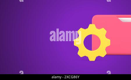 Digital document folder storage cloud backup reserve copy optimization 3d icon vector illustration. Electronic archive information catalog database ma Stock Vector