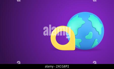 Worldwide position research navigation service map pin marker destination identification realistic 3d icon vector illustration. Cyberspace location tr Stock Vector