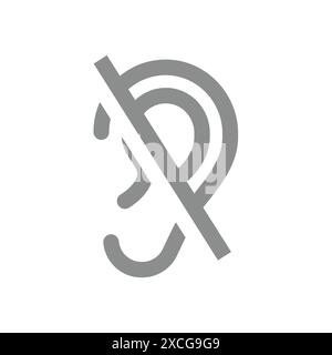 Hearing loss with crossed ear. No hearing vector icon. Stock Vector