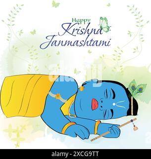 little Krishna sleeping illustration on Janmashtami festival Stock Vector