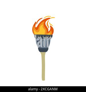 Illustration of an Olympic torch with burning flame in flat style. Perfect for projects on Olympics, sports, and international events. Vector Stock Vector