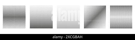 Set Of Four Halftone Patterns With Various Dot Densities. Black And White Halftone Dot Patterns For Backgrounds. Isolated Vector Illustration Stock Vector
