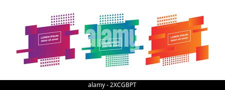 Set of three geometric colorful abstract badges. Modern graphic element. Trendy dynamical gradient minimal design. Vector illustration Stock Vector
