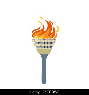 Illustration of an Olympic torch with burning flame in flat style. Perfect for projects on Olympics, sports, and international events. Vector Stock Vector