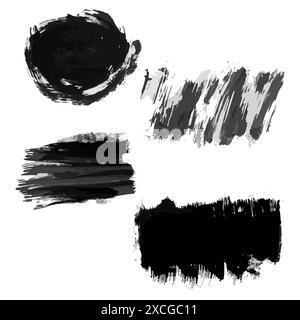 Set of four black hand drawn ink stains. Ink spots isolated on white background. Vector illustration Stock Vector