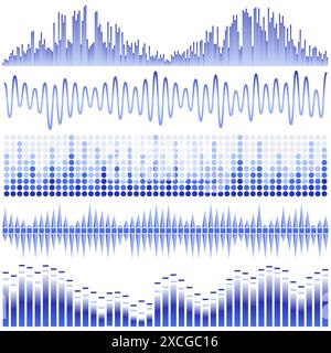 Vector set of blue sound waves. Audio equalizer. Sound & audio waves isolated on white background. Stock Vector