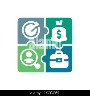 Labor, employment logo vector icon. Hiring employee in puzzle icons. Stock Vector