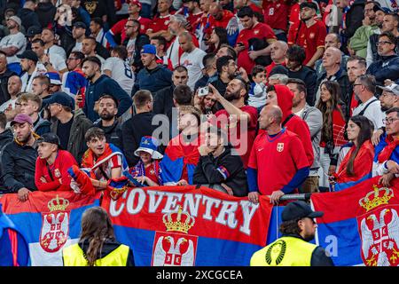 Serbian Fans  disappointed after the loss vs Enland  Serbien vs. England, Herren, Fussball, 1. Spieltag, EURO 2024, 16.06.2024, Europameisterschaft, Gruppe C  Foto: Eibner-Pressefoto/Bahho Kara Stock Photo