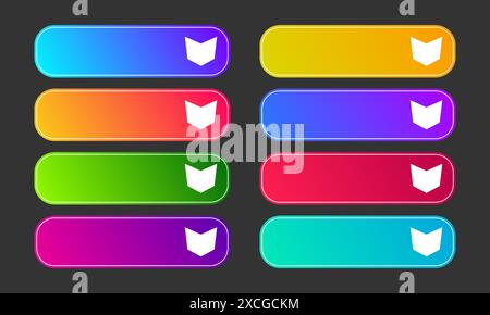 Colorful gradient buttons with arrows. Set of eight modern abstract web buttons. Vector illustration Stock Vector