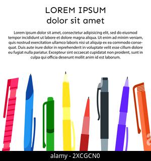 Background with pens and pencils and place for your text. Vector illustration. Stock Vector