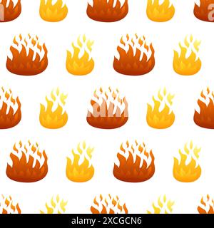 Seamless pattern with fire flame on white background. Vector illustration. Stock Vector