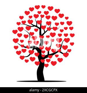 Tree with red hearts. Vector illustration Stock Vector