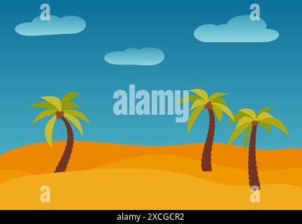 Cartoon nature landscape with three palms in the desert. Vector ...