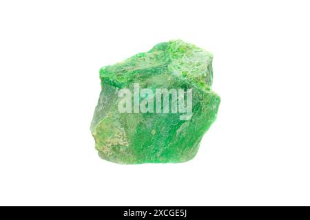 Natural rough garnierite (green moonstone) gemstone on white background, a serpentine variety of green nickel ore. Stock Photo