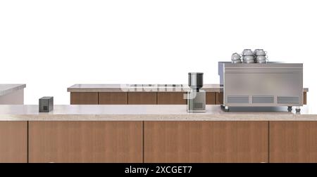 3d rendering coffee machine and grinder on counter bar with empty space isolated on white Stock Photo