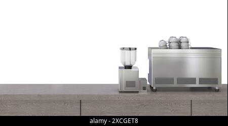 3d rendering coffee machine and grinder on counter bar with empty space isolated on white Stock Photo