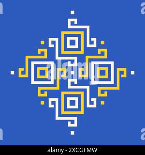 logo for traditional Ukrainian embroidery pattern, simple vector logo design icon, blue and yellow colors, symmetrical composition, geometric shapes, Stock Vector