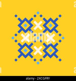 logo for traditional Ukrainian embroidery pattern, simple vector logo design icon, blue and yellow colors, symmetrical composition, geometric shapes, Stock Vector