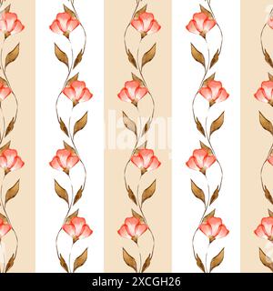 Pattern of watercolor flowers. Blue floral background. Stock Photo