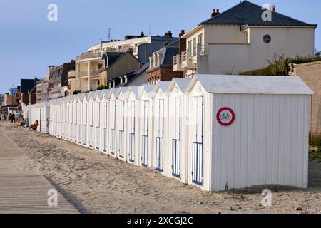 Le Crotoy, France - September 11 2020: Beach cabins along the promenade. Stock Photo