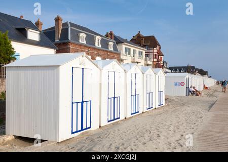 Le Crotoy, France - September 11 2020: Beach cabins along the promenade. Stock Photo