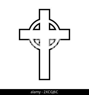 Celtic cross icon, Christian cross symbol, outline shape Stock Vector