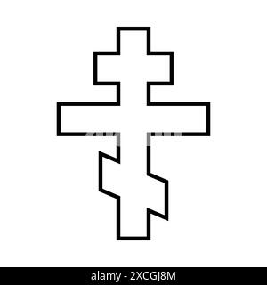 Orthodox cross icon, Christian cross symbol, outline shape Stock Vector