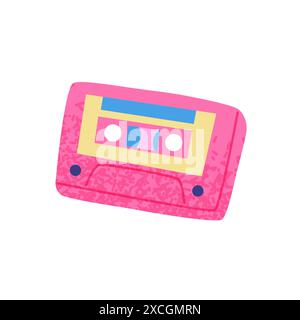 90s cassette. Bright multicolour hand drawn object. Vector illustration in trendy flat style Stock Vector