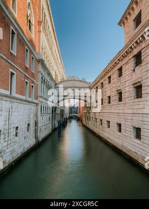 Famous Bridge of Sighs from Doges Palace in Venice, Italy. Stock Photo