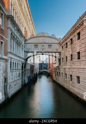 Famous Bridge of Sighs from Doges Palace in Venice, Italy. Stock Photo