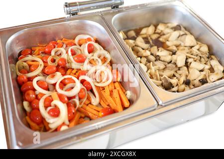 Die cut of stir fried vegetable with pepper or spicy vegetable on white isolated. Stock Photo