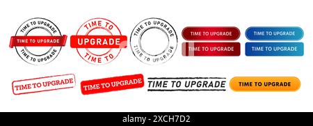 time to upgrade rubber stamp and button for renew installation update Stock Vector