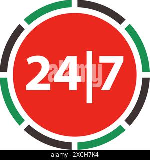 24 hours a day, 7 days a week icon, made in color style. Stock Vector