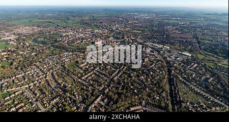 Panoramic aerial photo of Shrewsbury Town Centre taken from 1500 feet Stock Photo