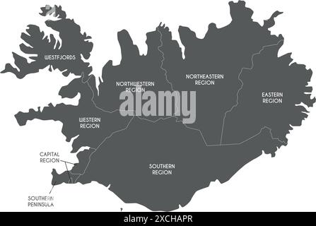 Vector map of Iceland with regions and administrative divisions. Editable and clearly labeled layers. Stock Vector