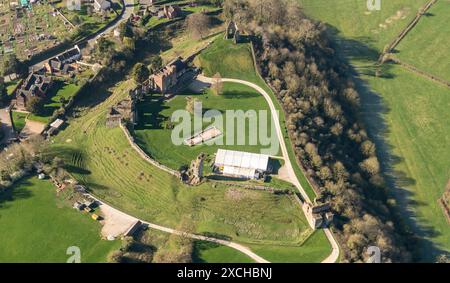 Aerial photo of Tutbury Castle from 1500 feet Stock Photo