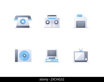 Outdated electronic devices - flat design style icons set Stock Vector
