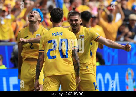 EURO 2024 GERMANY UEFA FOOTBALL. Munich, Germany on June 17, 2024. Match of the group E, Romania vs Ukraine. Romania's players celebrates their goal for 1-0 in the 29th minute Stock Photo