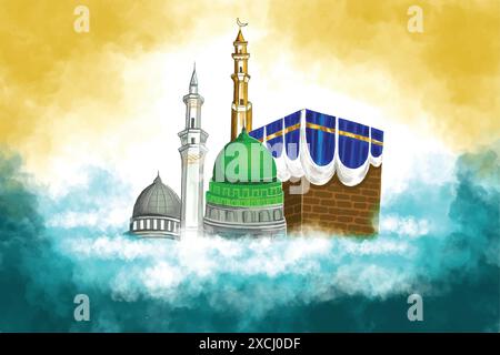 Hand drawn eid mubarak greeting card background Stock Vector