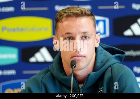 Hemberg Stadion, Germany. 17th June, 2024. Davide Frattesi of Italy attends a press conference during the Euro 2024 football european championships at Hemberg-Stadion in Iserlohn (Germany), June 17th, 2024. Credit: Insidefoto di andrea staccioli/Alamy Live News Stock Photo