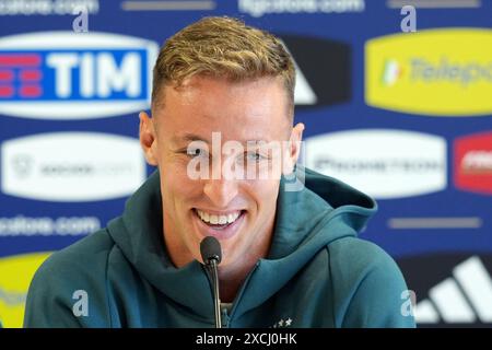 Hemberg Stadion, Germany. 17th June, 2024. Davide Frattesi of Italy attends a press conference during the Euro 2024 football european championships at Hemberg-Stadion in Iserlohn (Germany), June 17th, 2024. Credit: Insidefoto di andrea staccioli/Alamy Live News Stock Photo