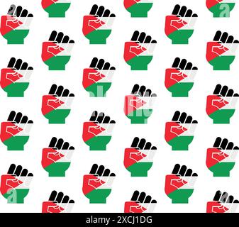 Vector seamless pattern of flat fist with Palestine flag isolated on white background Stock Vector