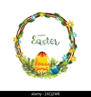 Happy easter colorful painted egg card design Stock Vector