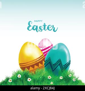 Happy easter holiday with painted egg with rabbit ears card design Stock Vector