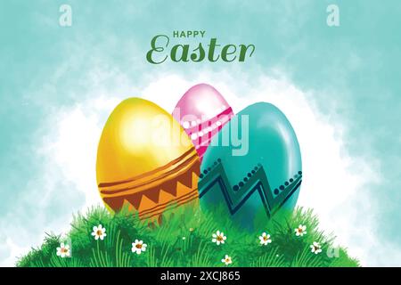 Happy easter colorful painted egg holiday card background Stock Vector
