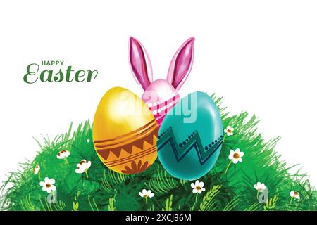 Happy easter colorful painted egg holiday card background Stock Vector