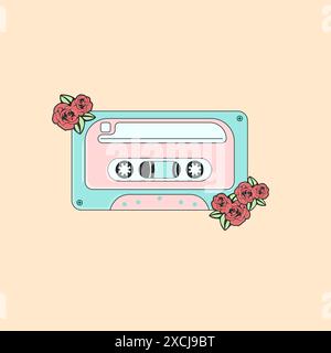 Retro audio cassette icon black color in round circle vector ...
