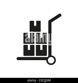 Hand truck with boxes. Delivery service icon. Black and white. Vector graphic. Stock Vector