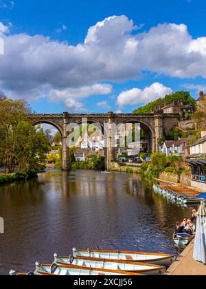 View of the railway viaduct over the River Nidd in Knaresborough North Yorkshire England UK which was built in 1852 designed by Thomas Grainger. Stock Photo