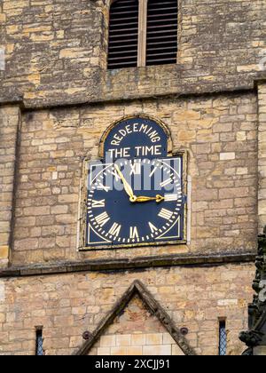 The clock tower on St Johns Church in Knaresborough North Yorkshire England UK. The clock face was erected in 1884 and the church is 12th century. Stock Photo